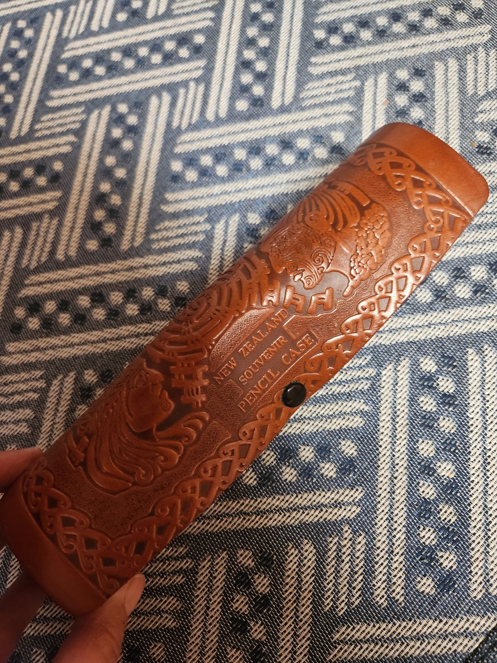 Vintage Hand-Tooled Leather New Zealand Souvenir Pencil Case – Māori &Kiwi Motif